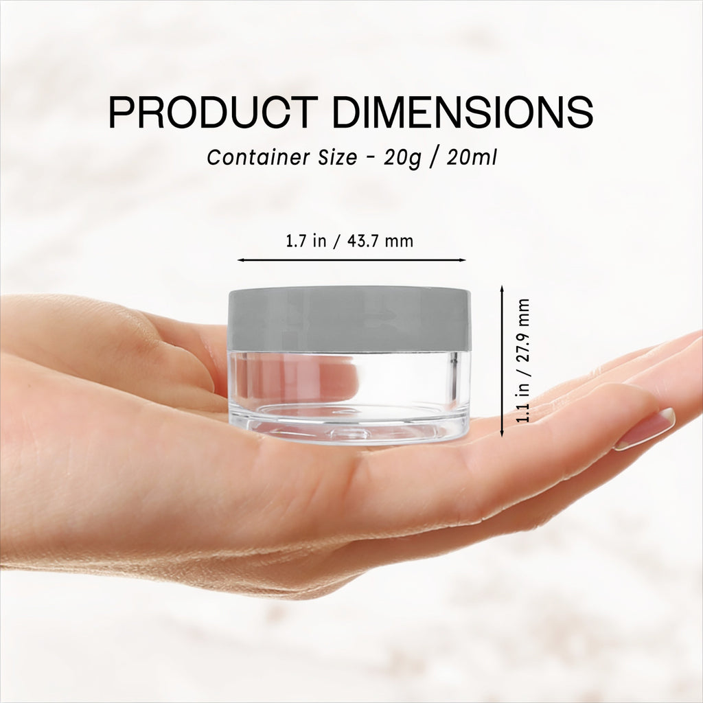 20G Clear Cosmetic Sample Jars with Gray Lids - Pack of 24 BPA Free Containers