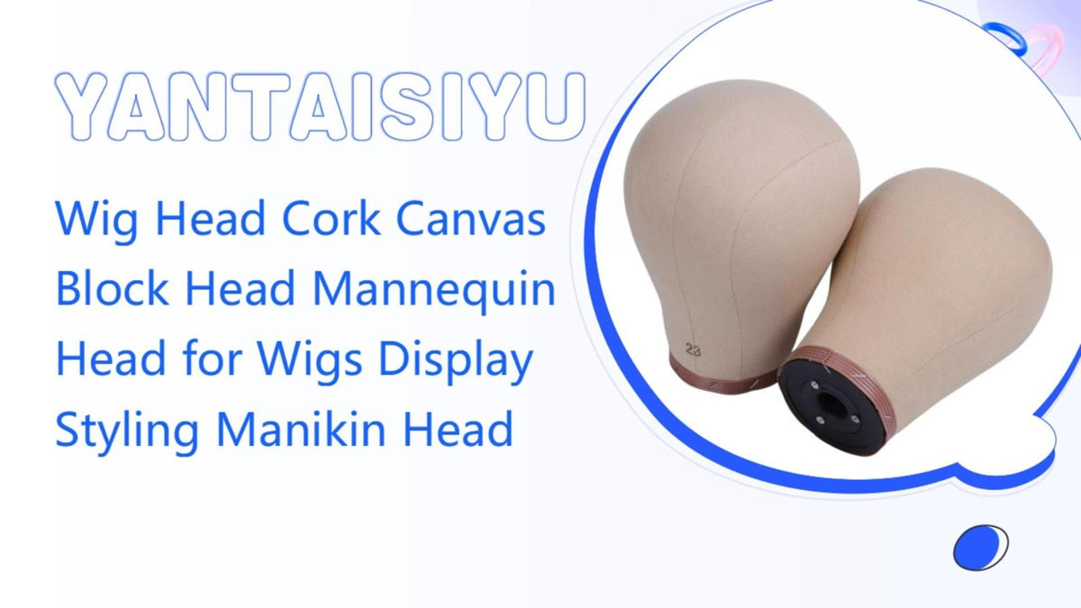 Canvas Wig Head Mannequin 22 Inch Nude Cork Block Stand for Styling Display