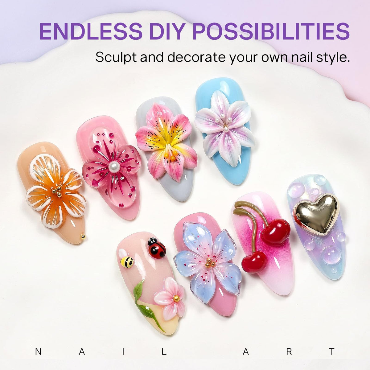 3D Nail Sculpting Gel Kit with Clear and White Polishes, Nail Mold & Forms