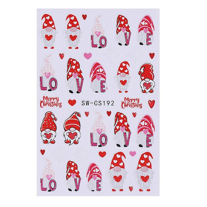 2Pcs Leopard Christmas Gnome Nail Art Stickers Self-Adhesive Decals