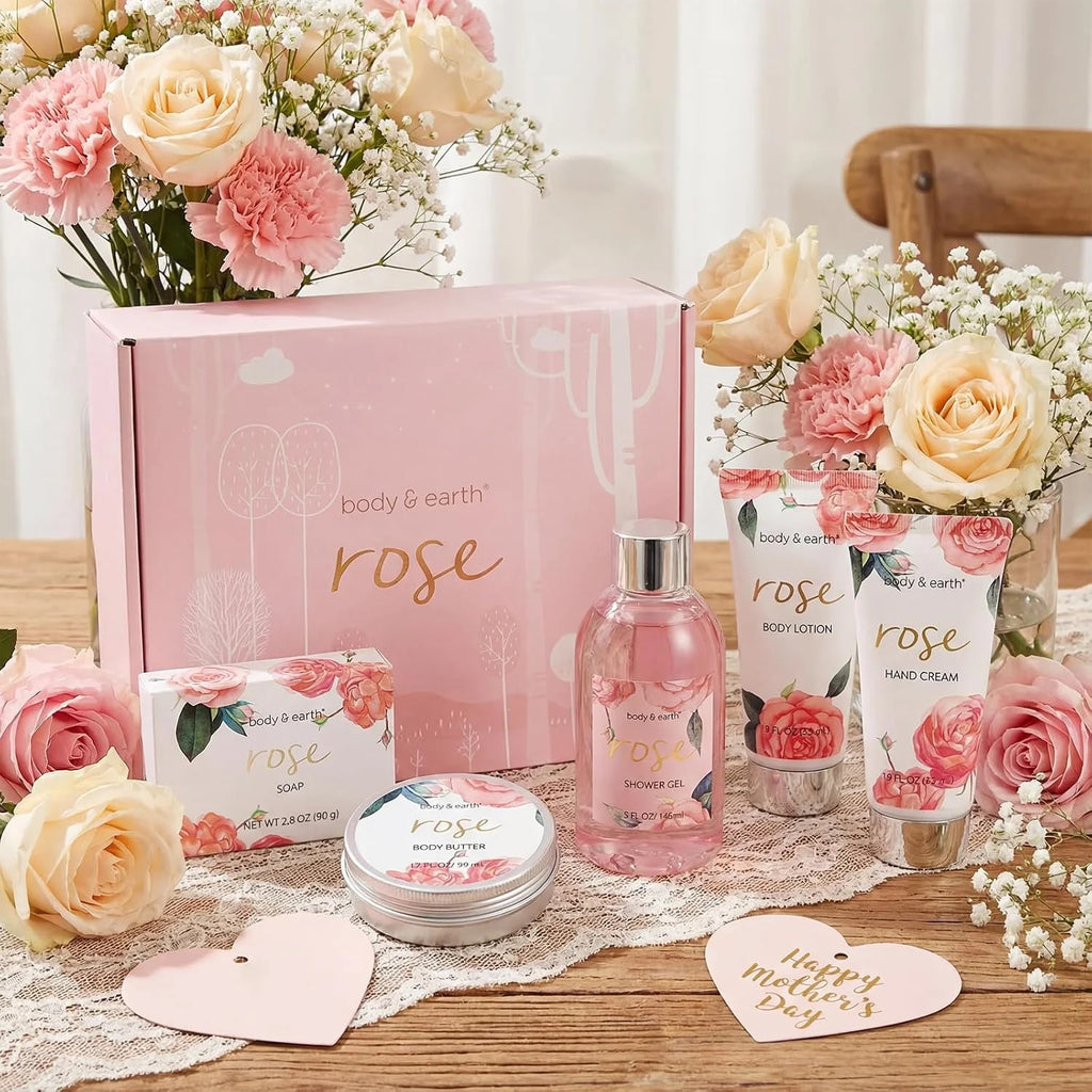Luxury Rose Scent Bath Gift Set for Women - 5 Piece Spa & Body Care Collection