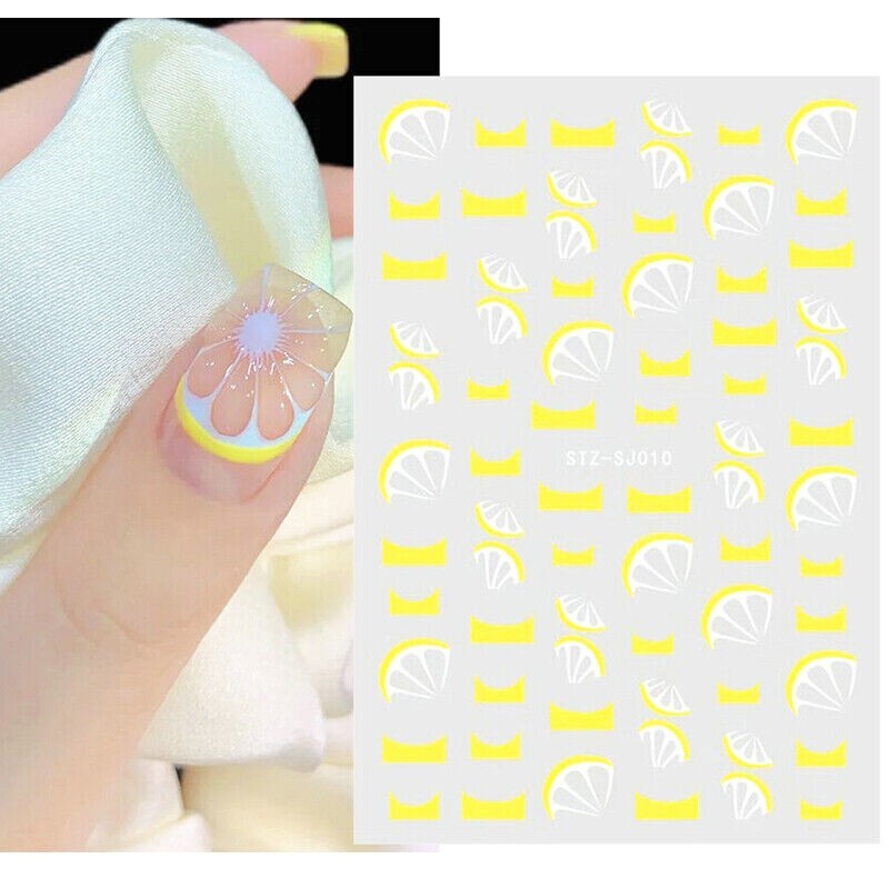 3D Nail Art Stickers Transfers Decals - Metallic Lemon Slice Design