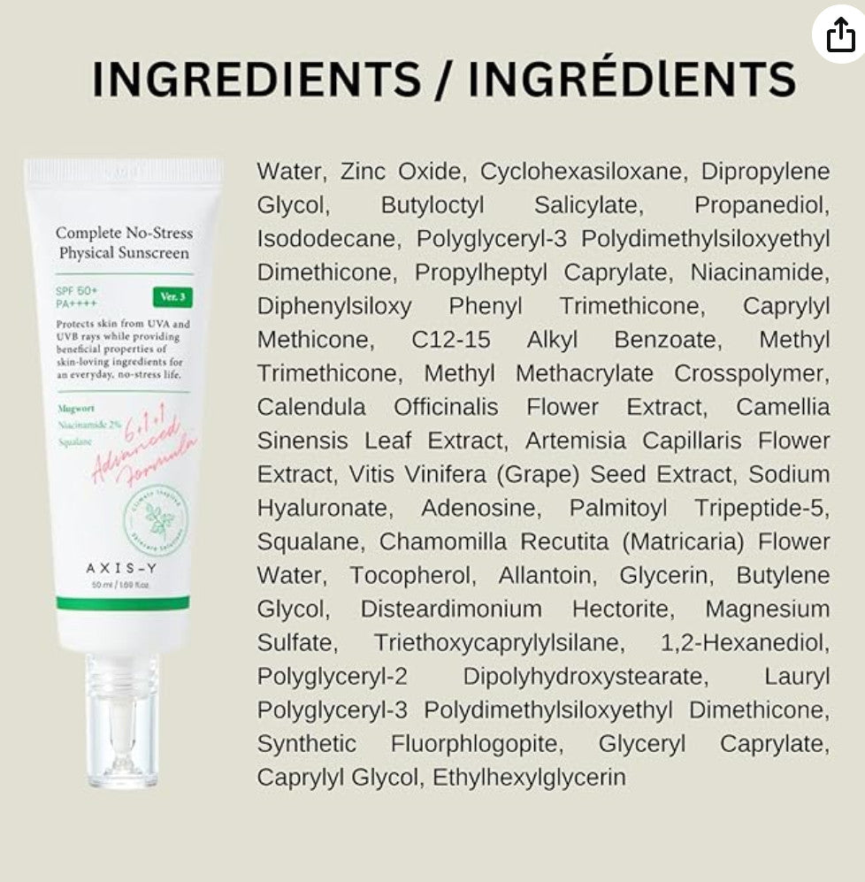 Physical Sunscreen SPF 50 Ver 3 No-Stress Sun Protection for Skin