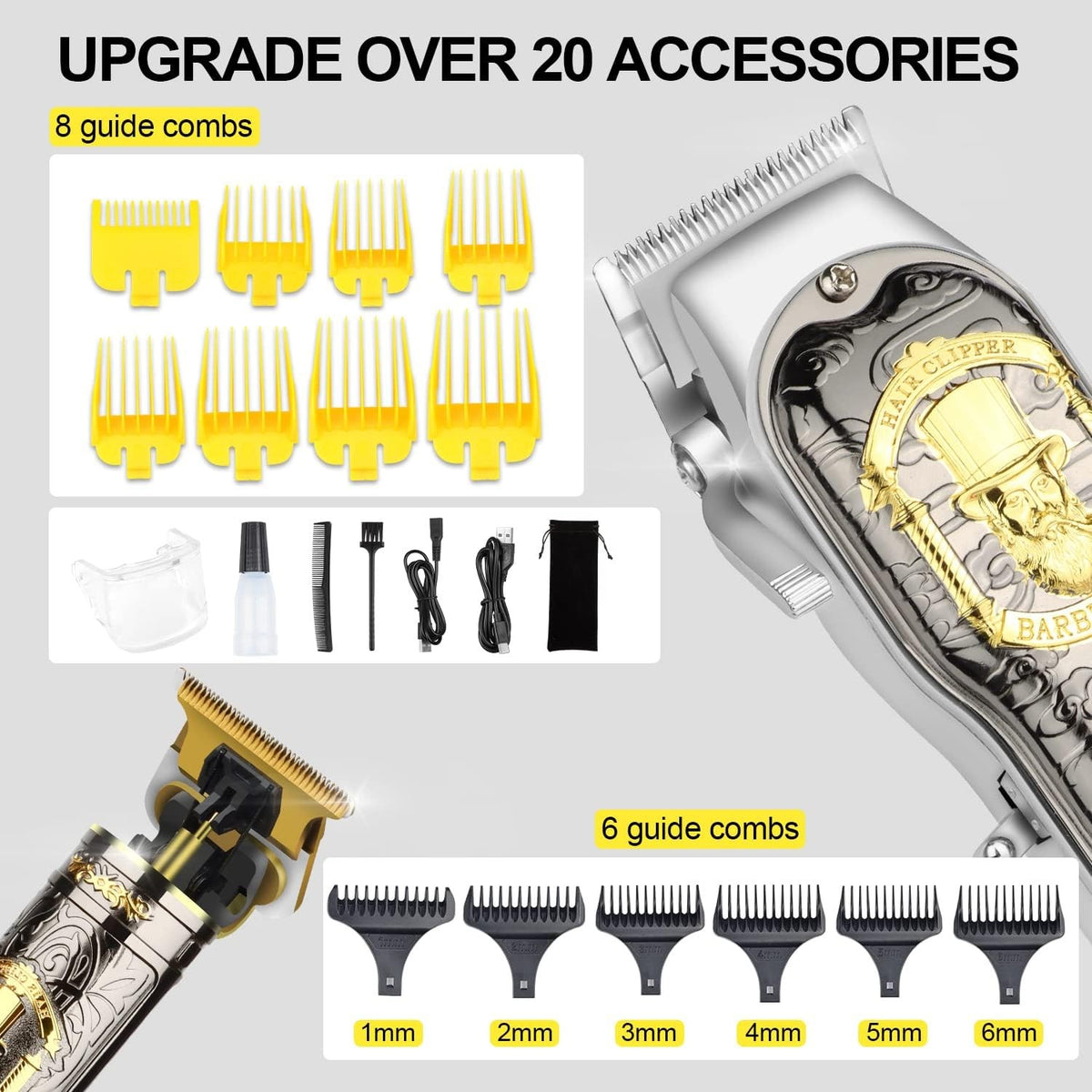 Professional Cordless Hair Clippers for Men with T-Blade & Guide Combs