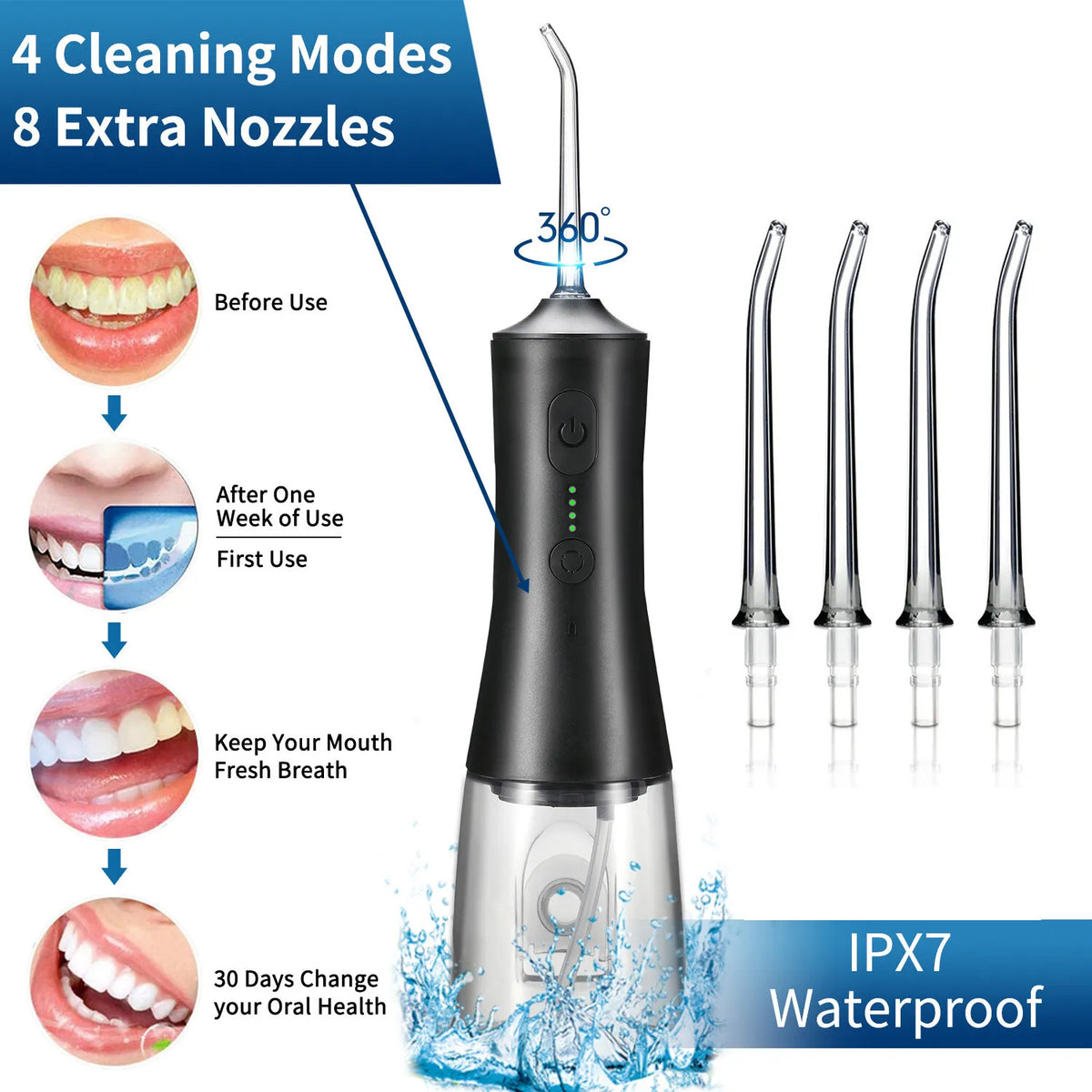 Cordless Water Flosser Oral Irrigator with 5 Jet Tips, Rechargeable Portable Dental Cleaner