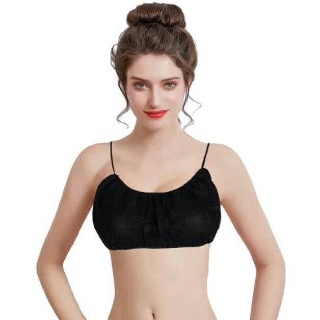 Disposable Black Spa & Tanning Bras - 500 Pack, Individually Wrapped, Adjustable Straps