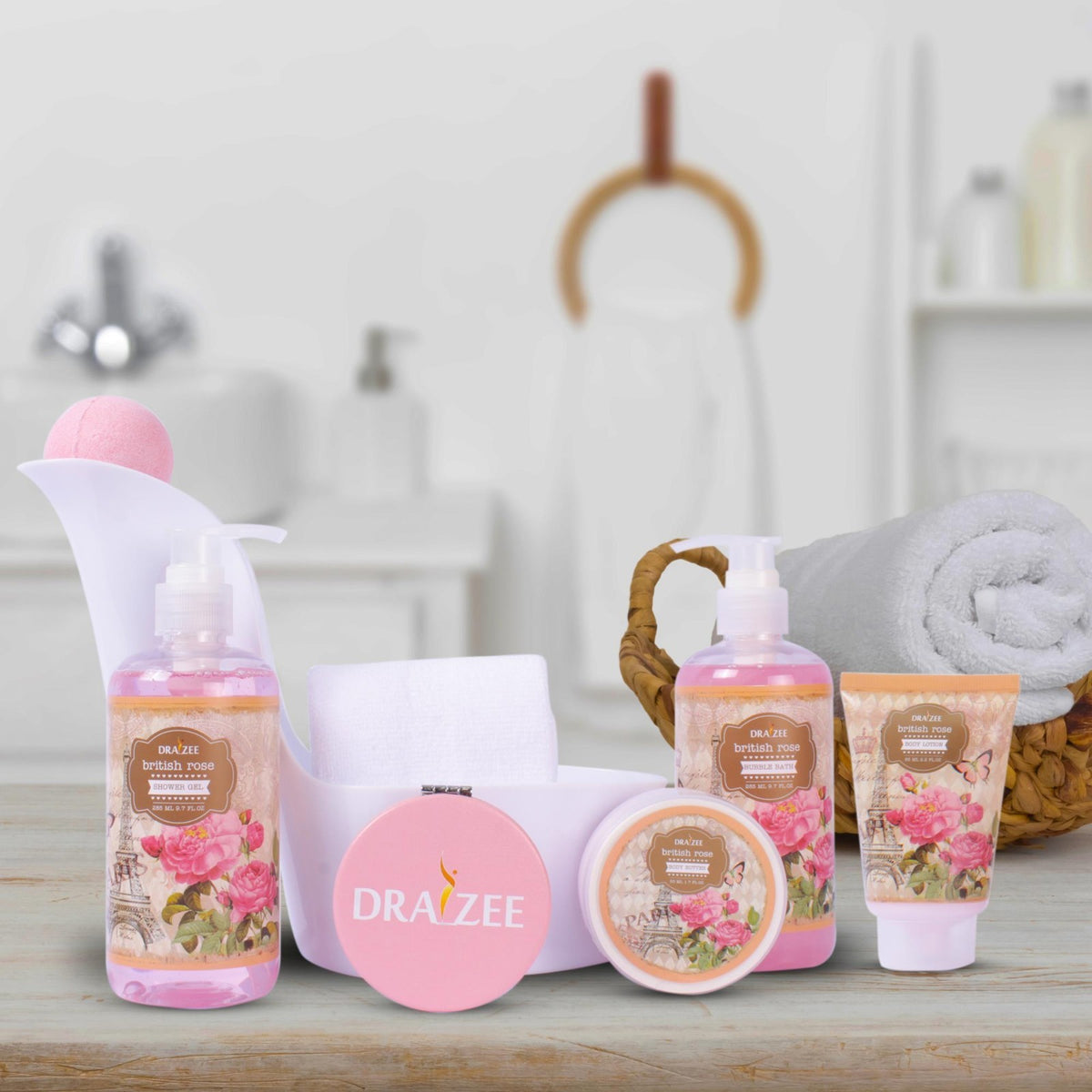 Luxury Rose Scented Shoe Spa Gift Set - 8 Piece Bath & Body Basket for Women