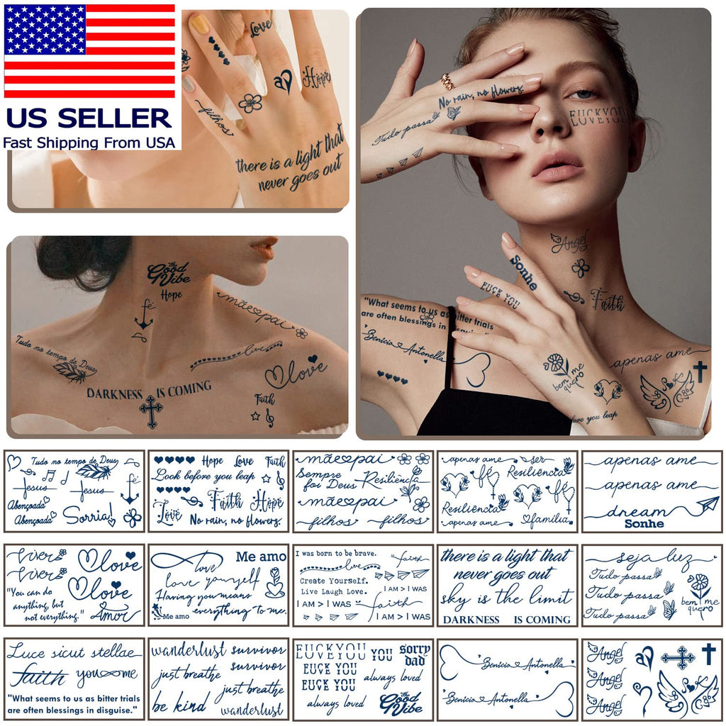 Semi-Permanent Tattoo Sheets for Women - 30 Inspirational Word Designs