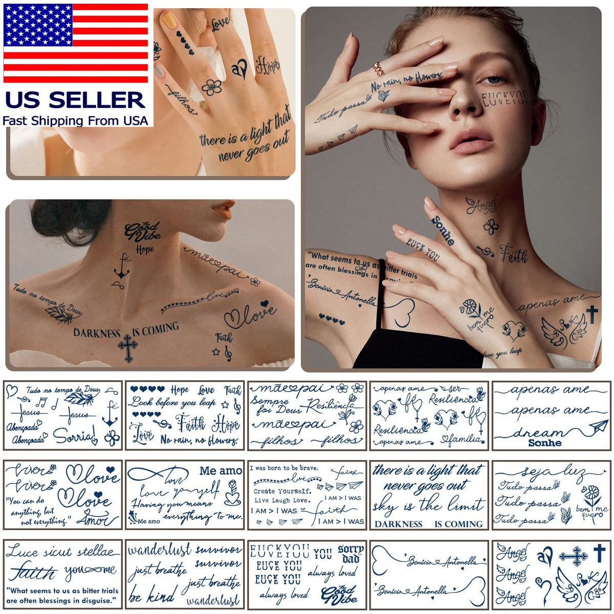 Semi-Permanent Tattoo Sheets for Women - 30 Inspirational Word Designs