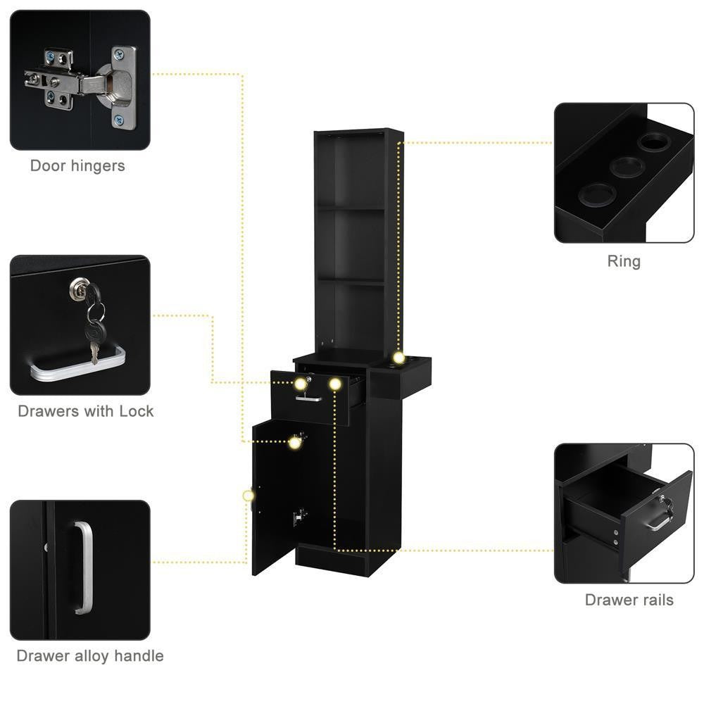 Wall Mount Salon Station with Shelves and Cabinet for Hair Stylist