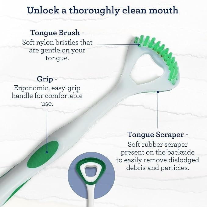 Dual Action Tongue Scraper & Soft Bristled Brush - 1 Pack Oral Care Tool