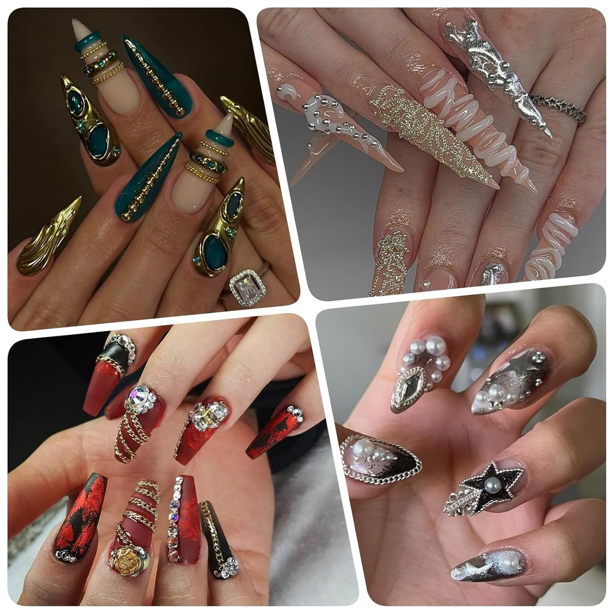 Silver and Gold Nail Art Beads Caviar Chain Set for Manicure Decor