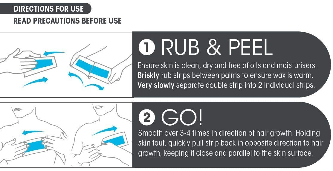 Men's Body Wax Strips Hair Removal Kit with 20 Strips & Calming Wipes