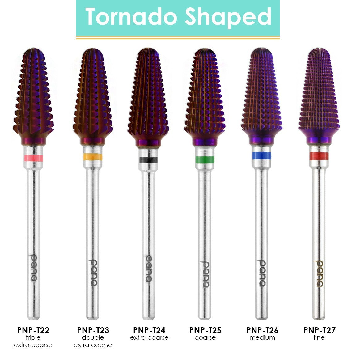 Nail Drill Bit Tornado Shaped Carbide 3/32 Inch Purple Fine to Extra Coarse