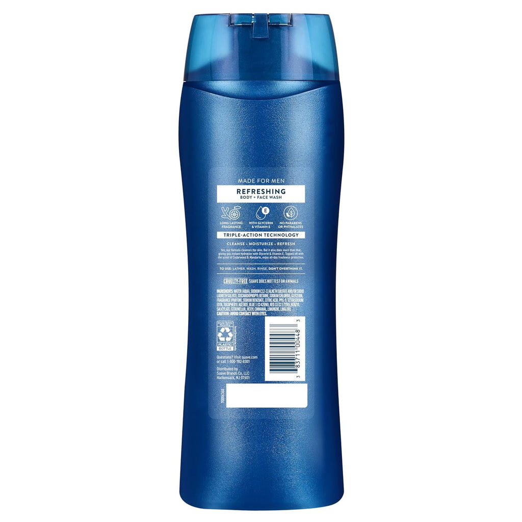 Men Refreshing 2-in-1 Body & Face Wash with Glycerin & Vitamin E - Paraben & Phthalate Free, 18 FL OZ