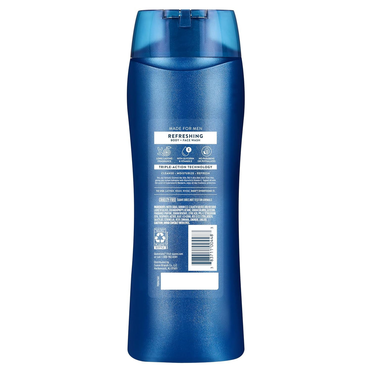 Men Refreshing 2-in-1 Body & Face Wash with Glycerin & Vitamin E - Paraben & Phthalate Free, 18 FL OZ