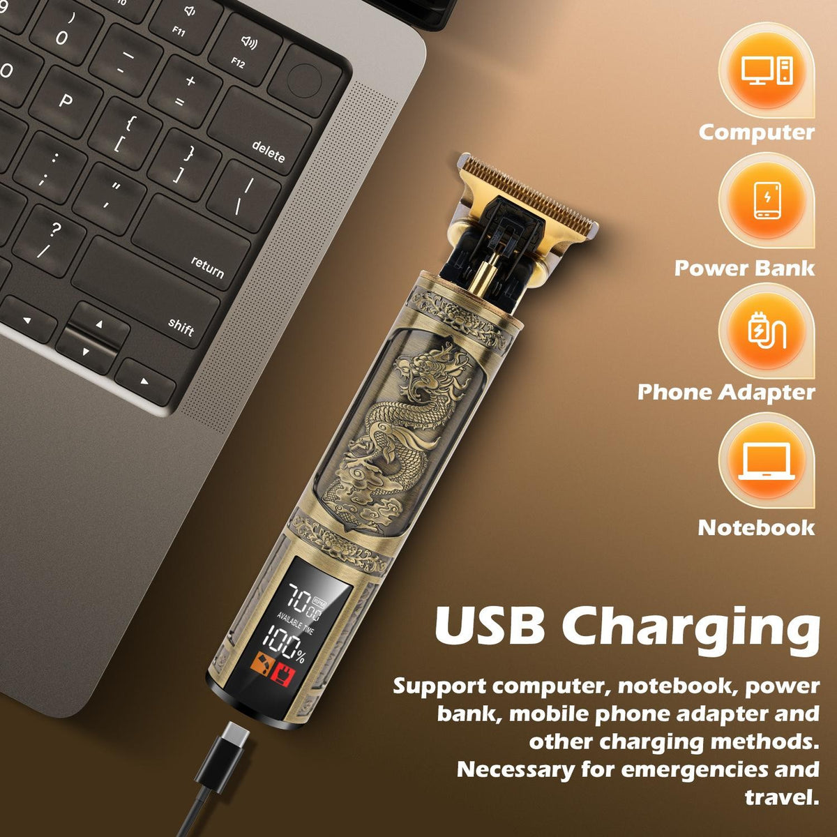 Cordless Professional Men Hair Clipper & Beard Trimmer with Adjustable Guides
