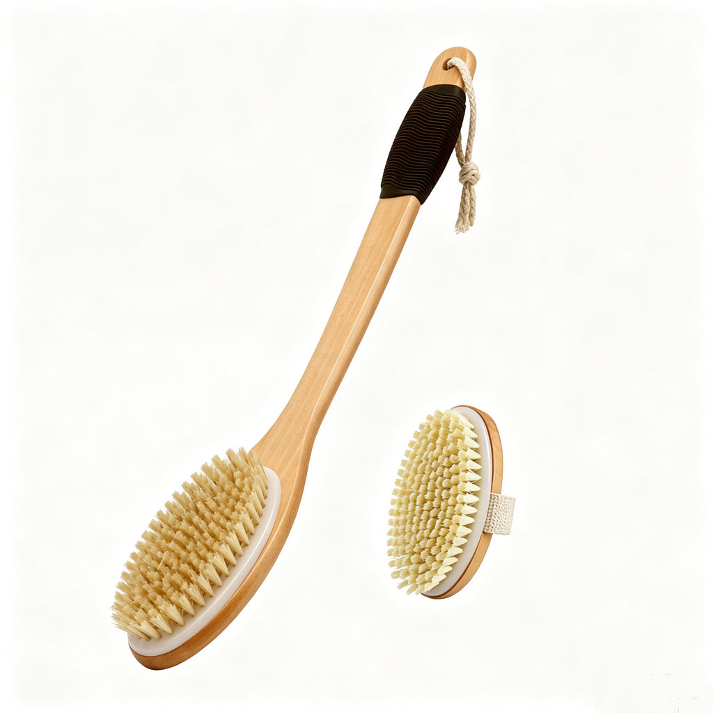 16.7 Inch Wooden Curved Bath Brush with Long Handle for Exfoliating Shower