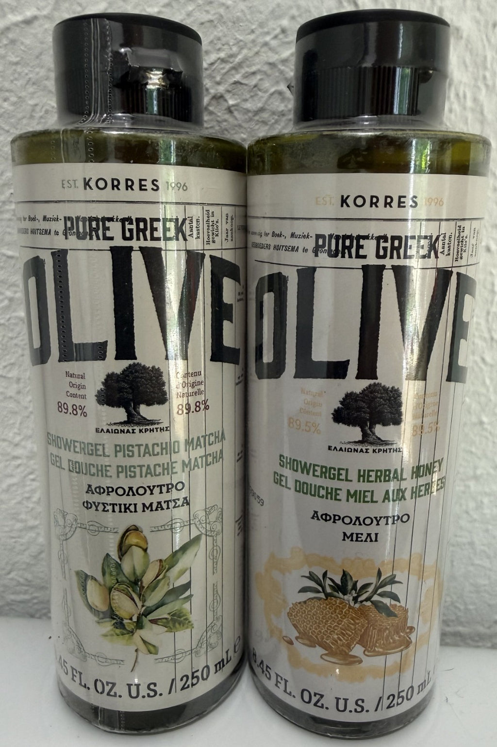 Greek Olive Shower Gel Set - 2-Pack with Pistachio Matcha & Herbal Honey