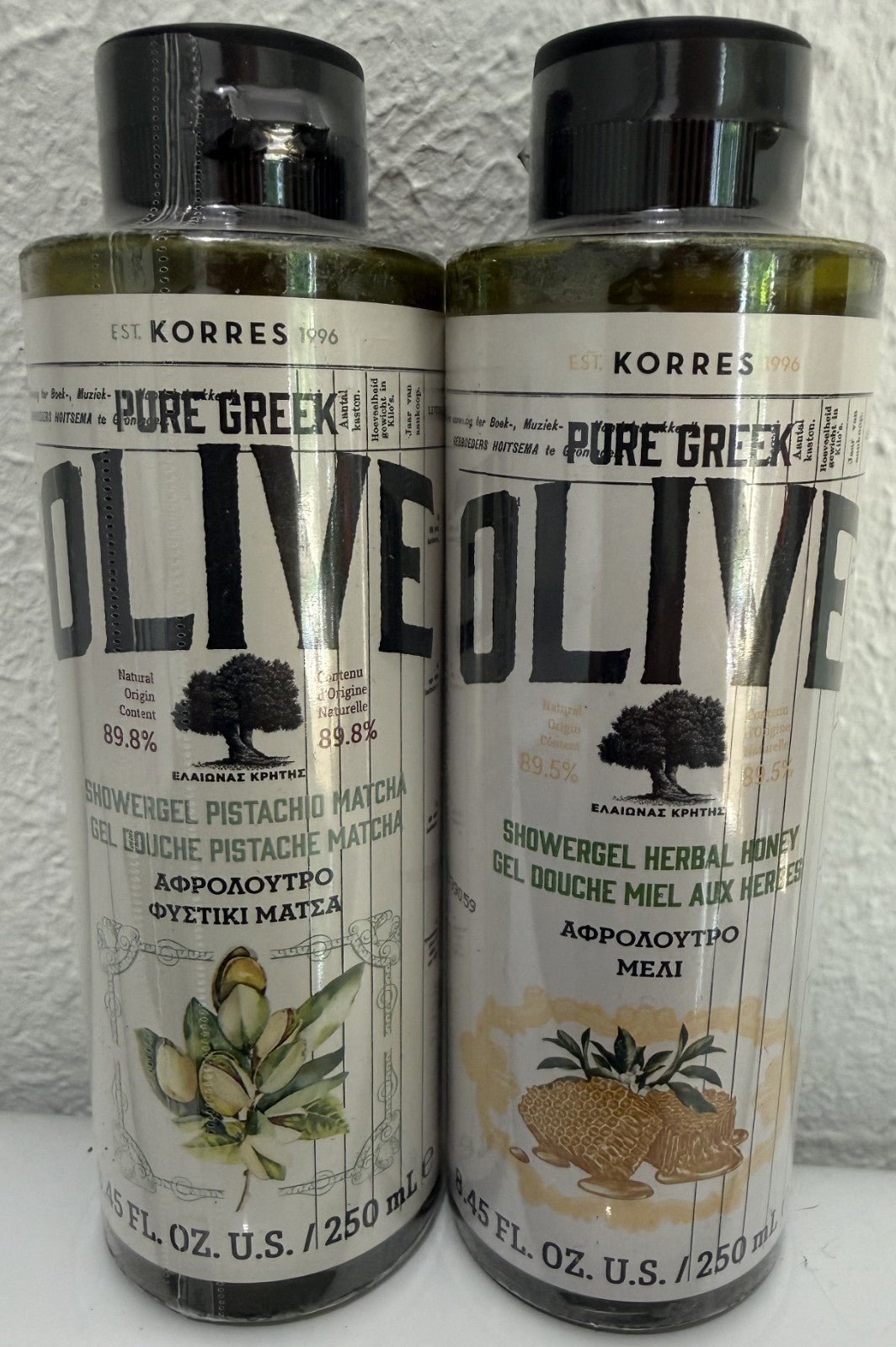 Greek Olive Shower Gel Set - 2-Pack with Pistachio Matcha & Herbal Honey