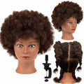 Human Hair Mannequin Head for Hair Styling Training Afro Curl Brown
