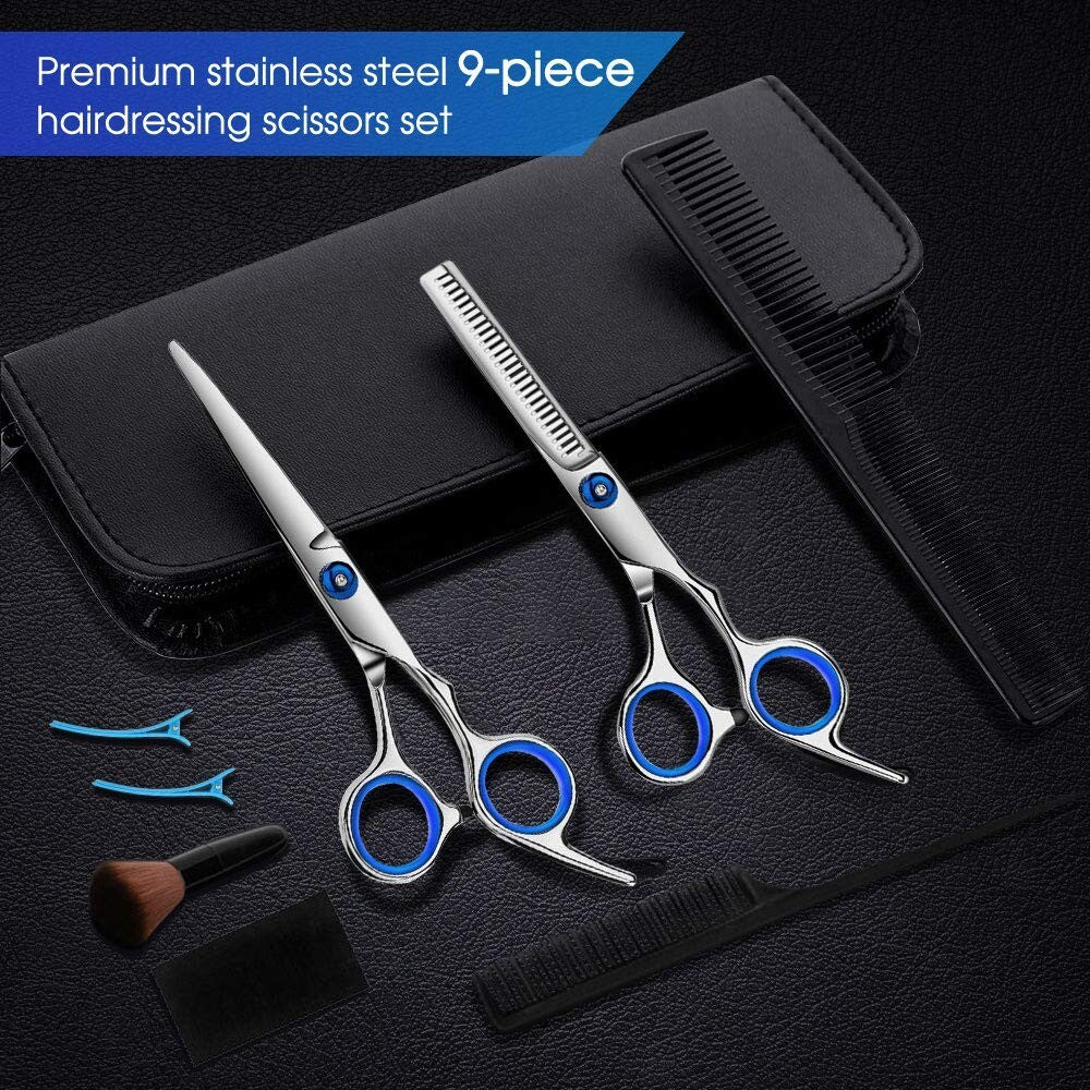Professional Hair Cutting Scissors Kit - 10 Pcs Stainless Steel Hairdressing Shears Set for Salon & Home Use