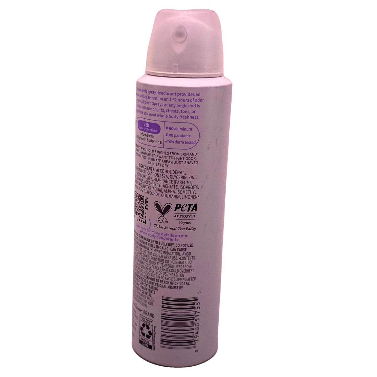Dove Cooling Whole Body Deodorant Spray Coconut Vanilla 4 oz 5 Pack