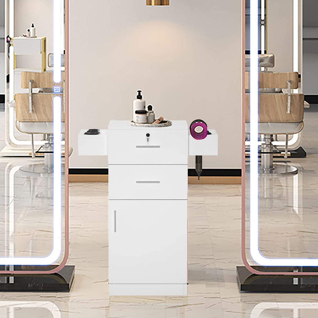Lockable Salon Styling Station Cabinet with Large Storage & Tool Holders