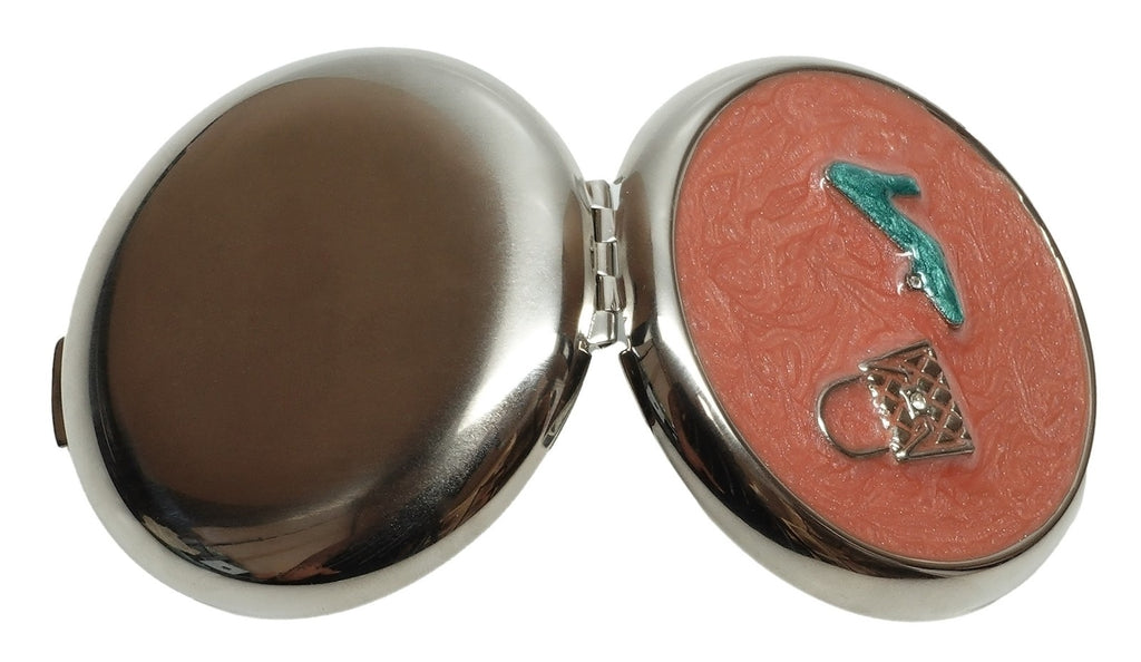 European Handmade Magnifying Mirror in Black Purse with High Heel Design