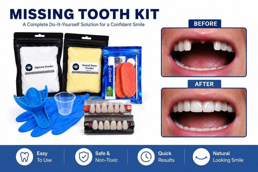 DIY Missing Tooth Replacement Kit - Custom Fit Partial Flipper for 1-6 Front Teeth