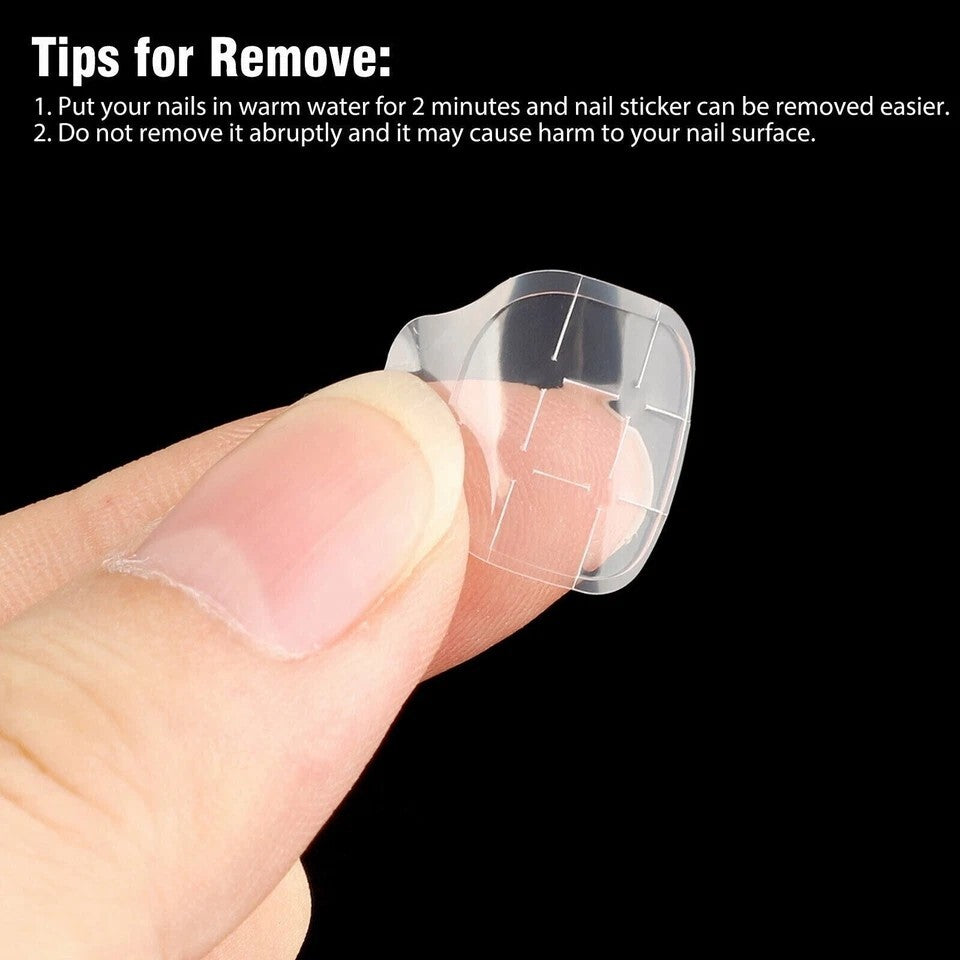 Double-Sided Nail Glue Tape Stickers for Press-On Nails - Reusable, Transparent, 12 Sizes