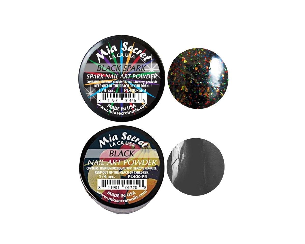 Nail Art Powder Black & Sparkle Combo 0.25oz Long Lasting & Safe