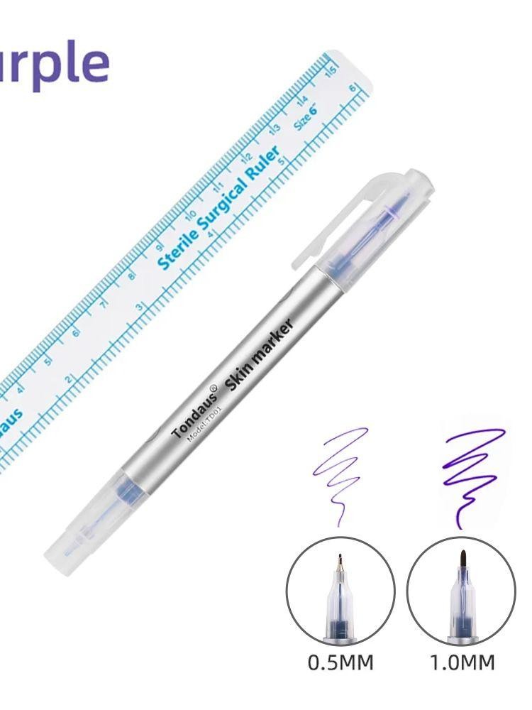 Disposable Skin Marker Pen with Ruler – Sterilized Medical Tattooing/Temporary Marking