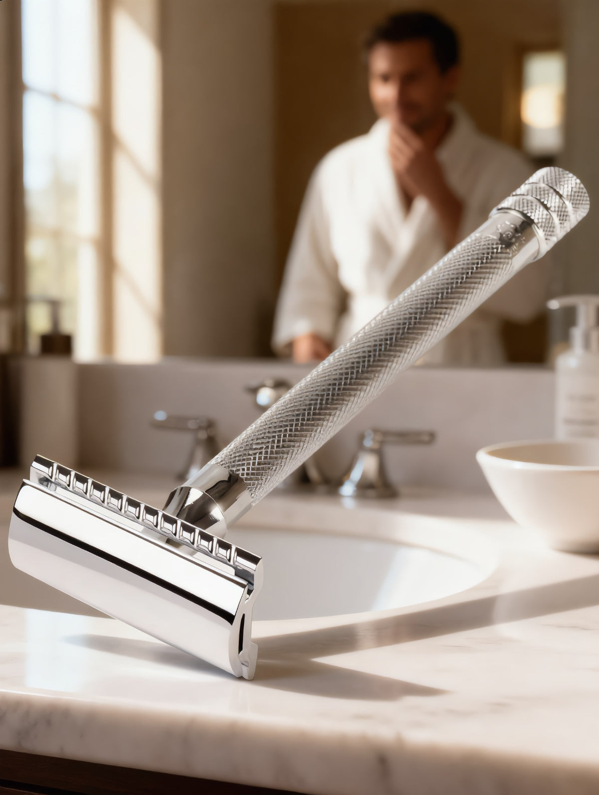Safety Razor Double Edge with Stand & 5 Platinum Blades for Men - Close Shave