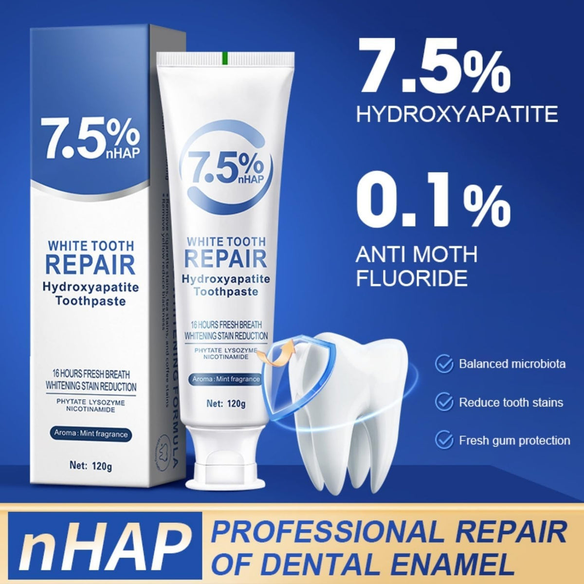 Nano-Hydroxyapatite Toothpaste Mint 7.5% Enamel Repair Sensitive Relief