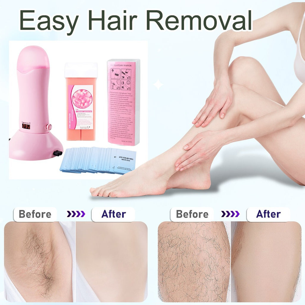Waxing Kit with Roll-On Depilatory Wax Heater & Cartridges for Hair Removal
