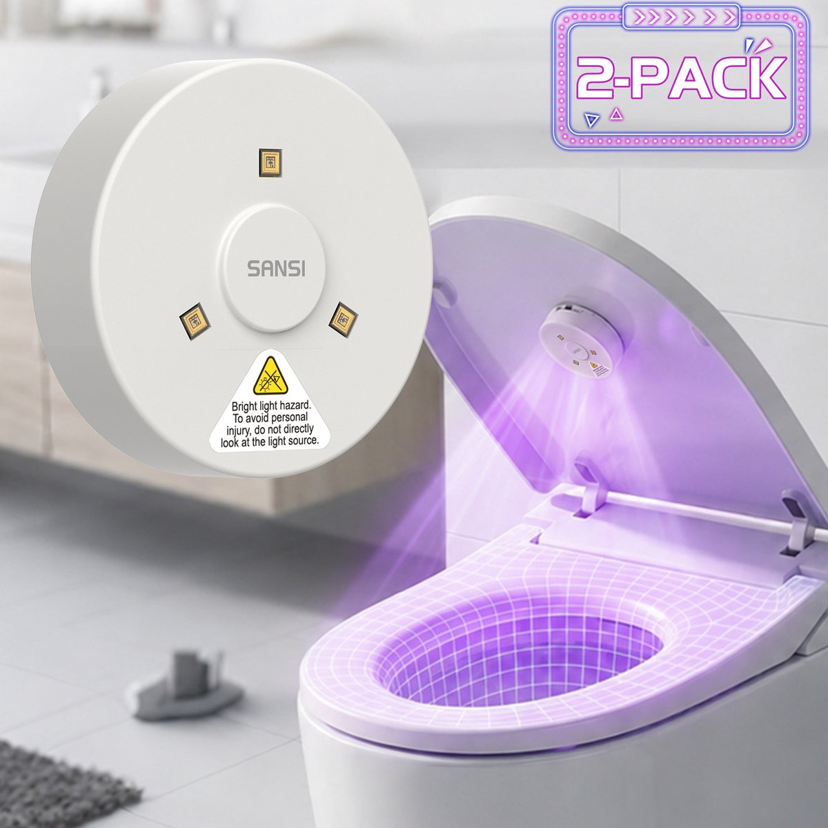 2-Pack UVC Toilet Sanitizer Light with Auto Sensor & Disinfection Lamp
