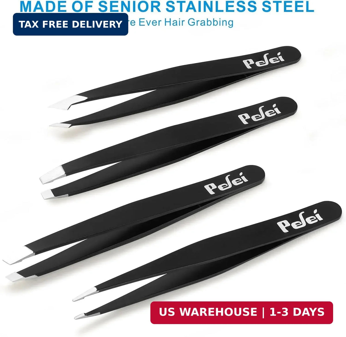 Professional Stainless Steel Tweezers Set for Eyebrows & Facial Hair Removal