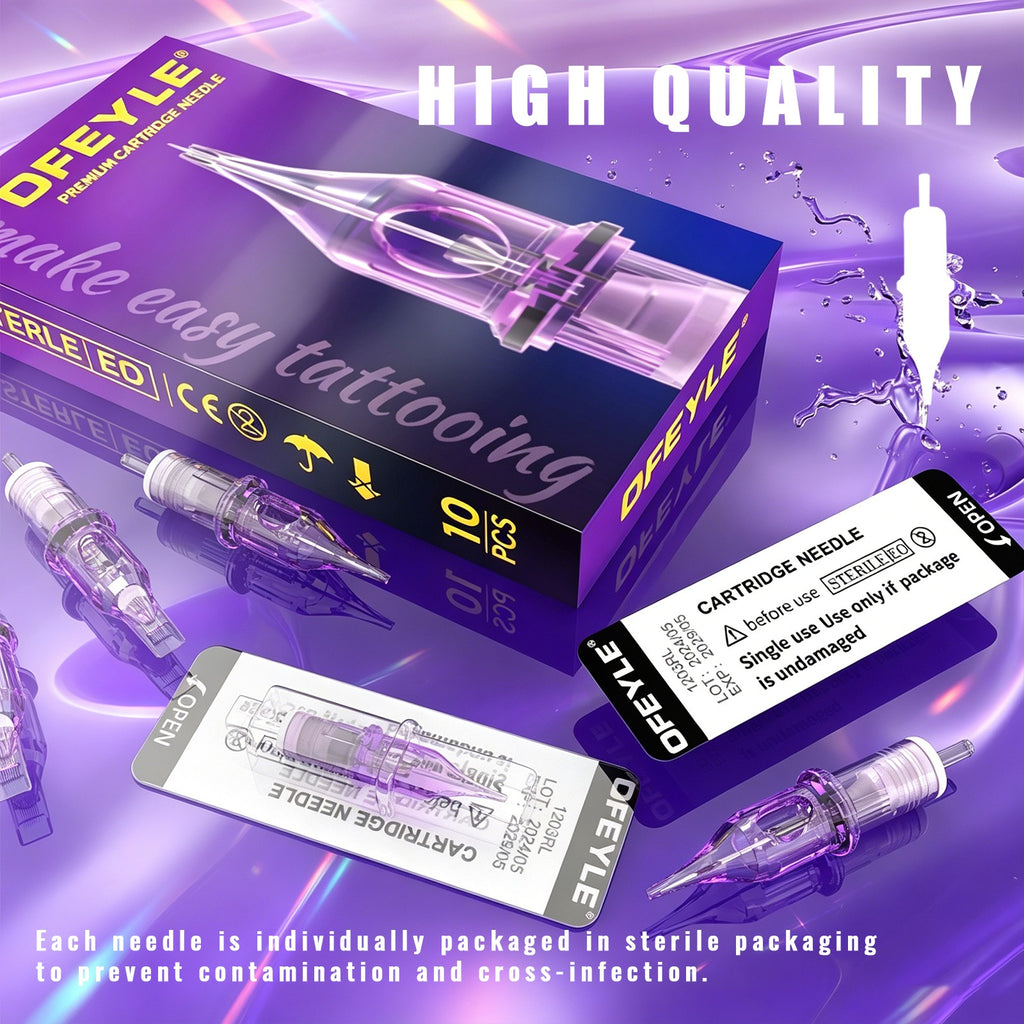 Professional Purple Tattoo Cartridge Needle - Round Shader, 316L Stainless Steel, Sterile