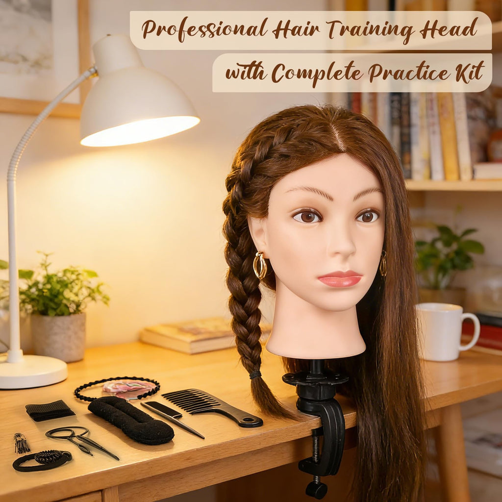18 Inch Real Human Hair Mannequin Head for Hair Styling Training Kit