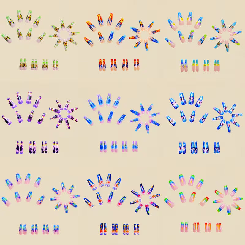 216Pcs Press-On Nails Kit with 9 Designs Long Fake Nails and Glue Tabs