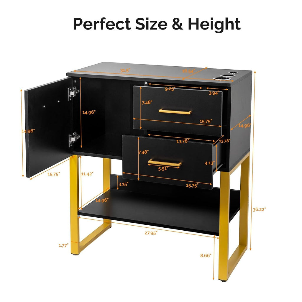 Freestanding Salon Cabinet with 3 Tool Racks for Hairdryers & Curling Irons