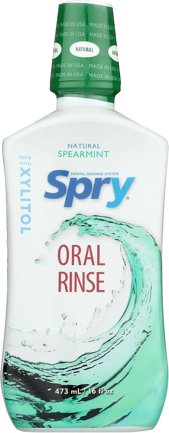 Natural Spearmint Mouthwash with Xylitol - 16 fl oz, Pack of 6 | Oral Rinse for Fresh Breath & Gum Health