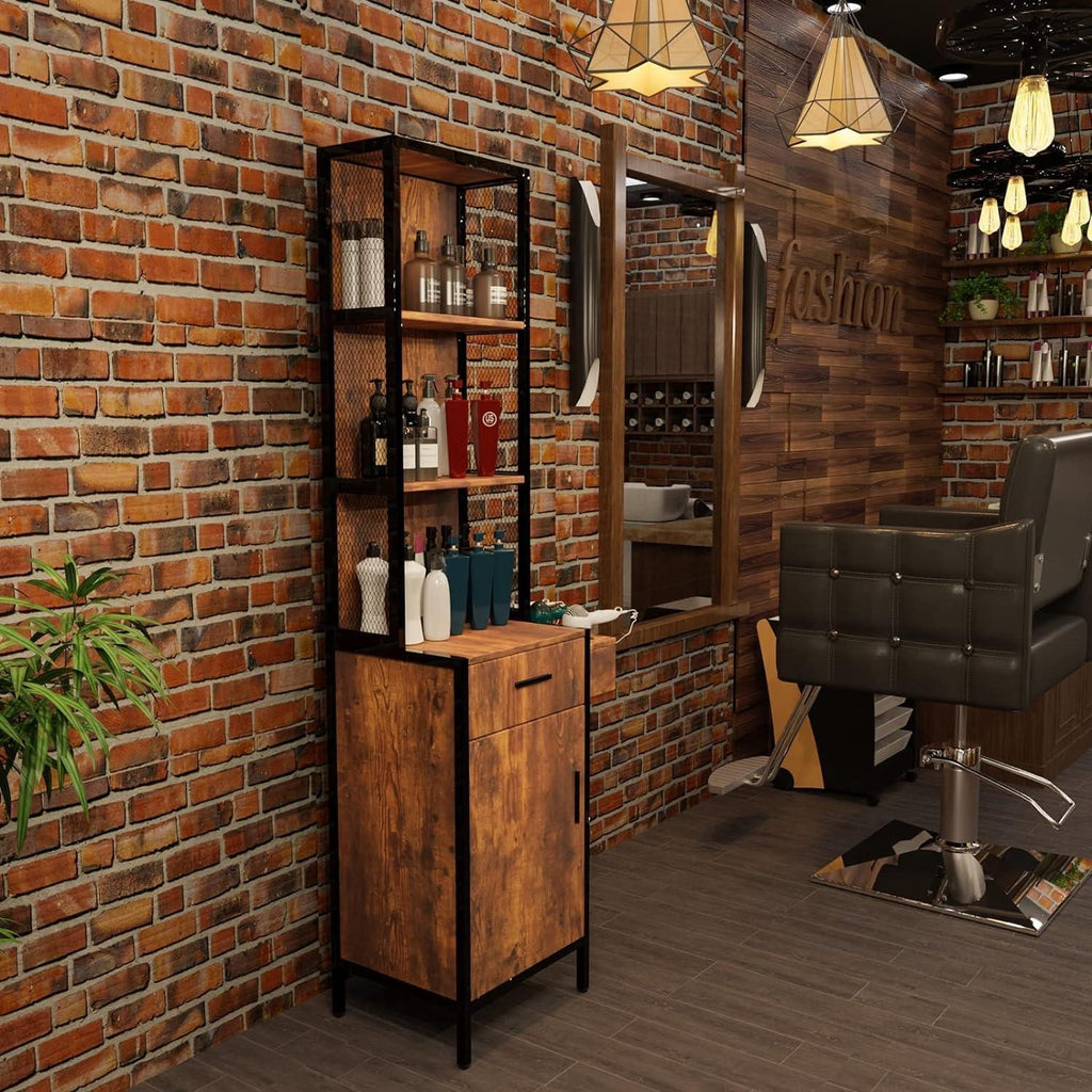 Salon Station with 3-Tier Shelf and Drawer - Hair & Barber Shop Furniture