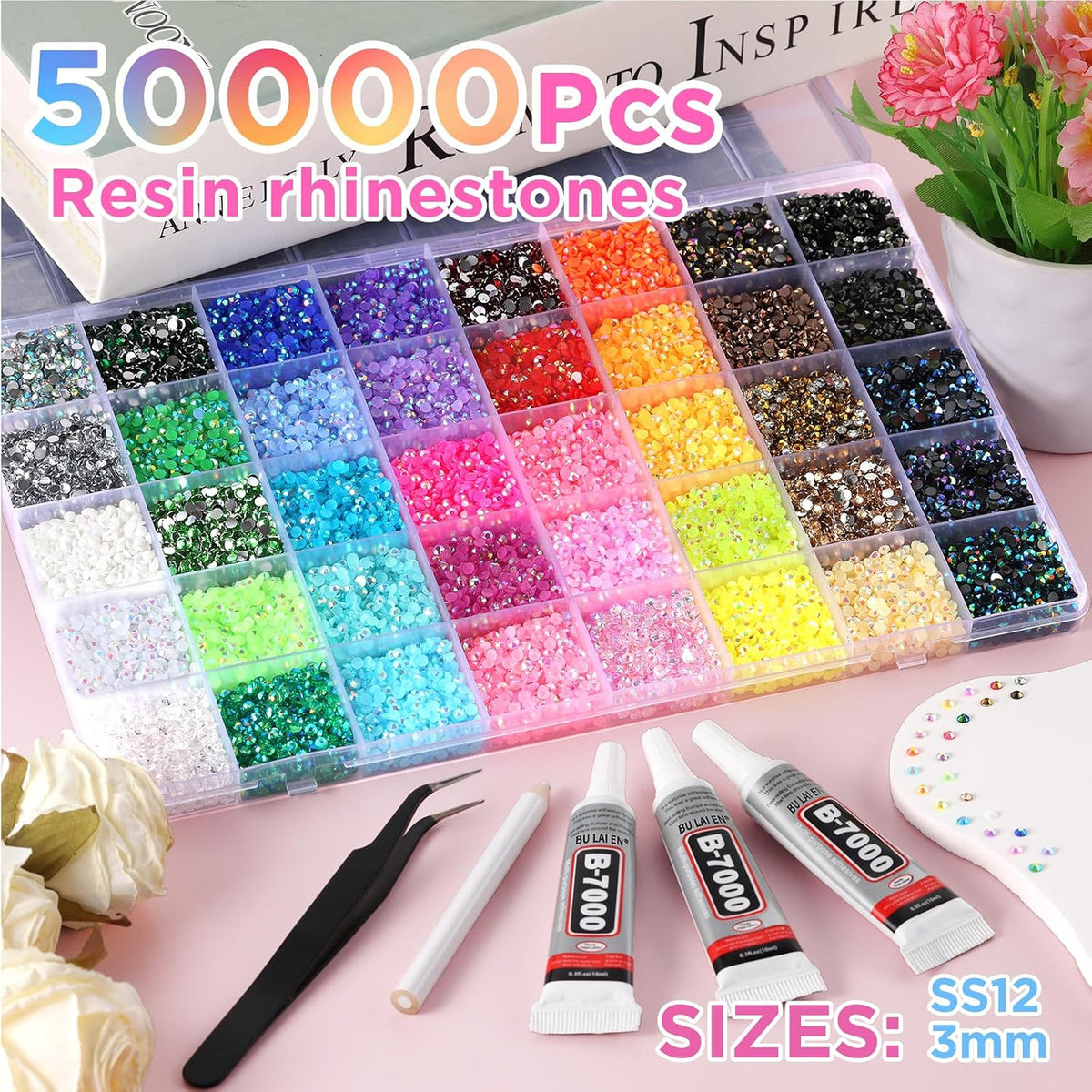50000 Pcs Resin Jelly Rhinestones Bedazzling Kit for Crafts & DIY Projects