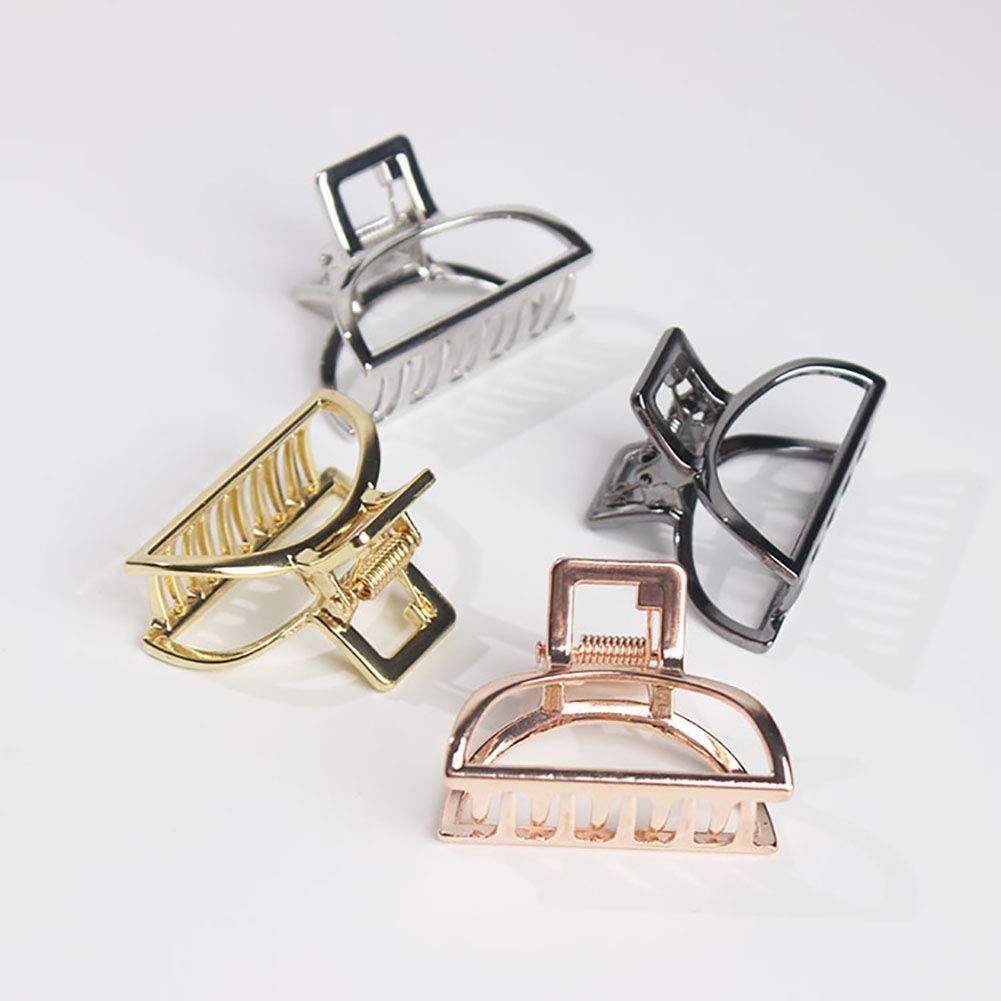 Set of 4 Vintage Metal Small Hair Claw Jaw Clips - Semicircle Design
