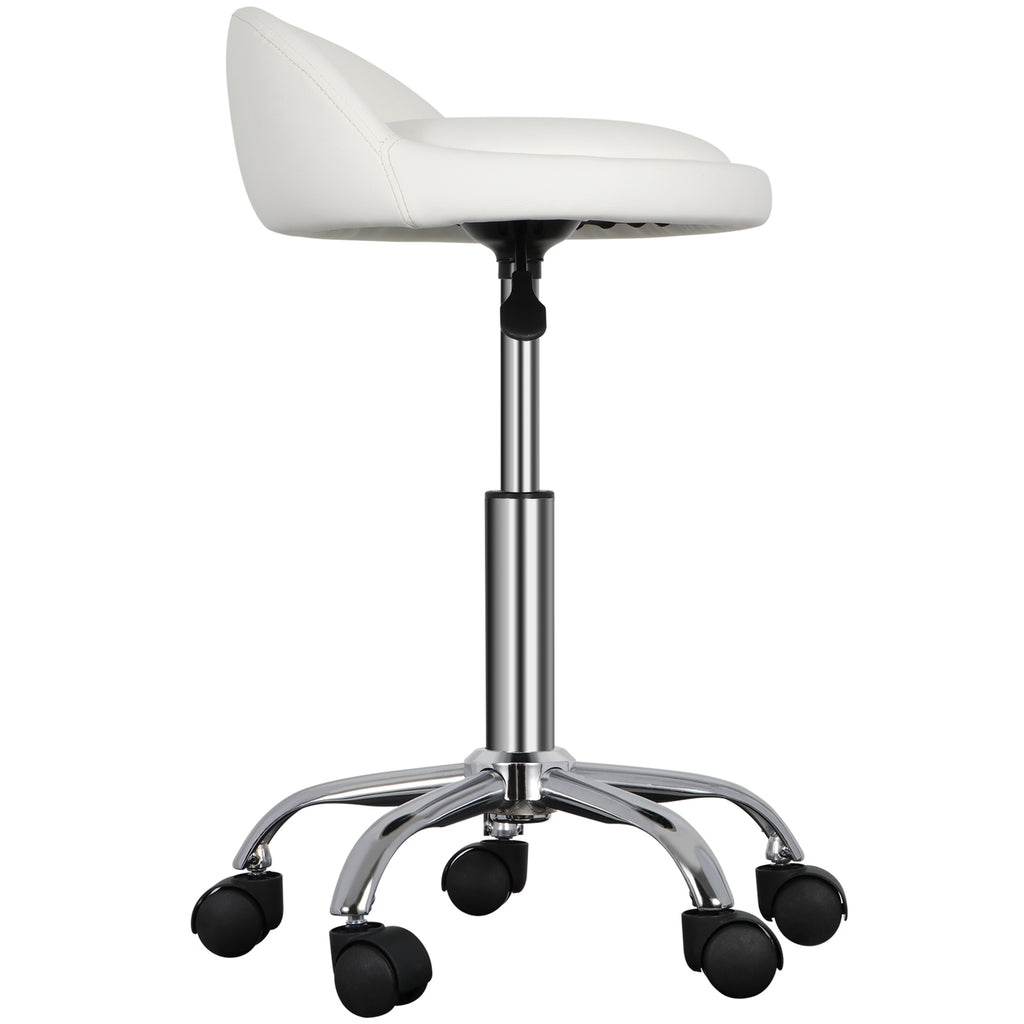 Adjustable Hydraulic Swivel Salon Stool with Backrest - White