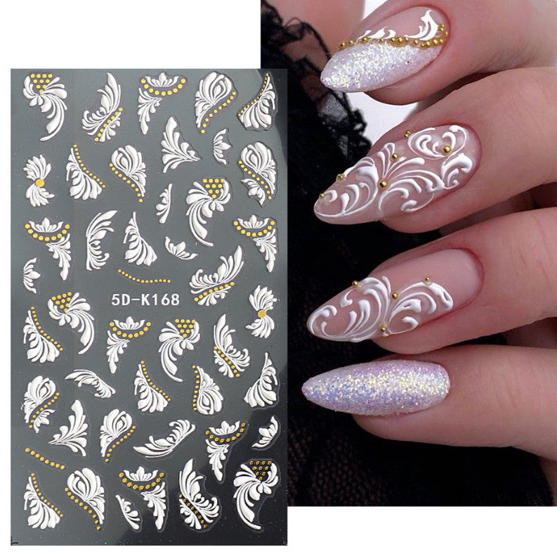 Self-Adhesive 5D Nail Art Stickers Butterfly Flower Decor White K168 NH7