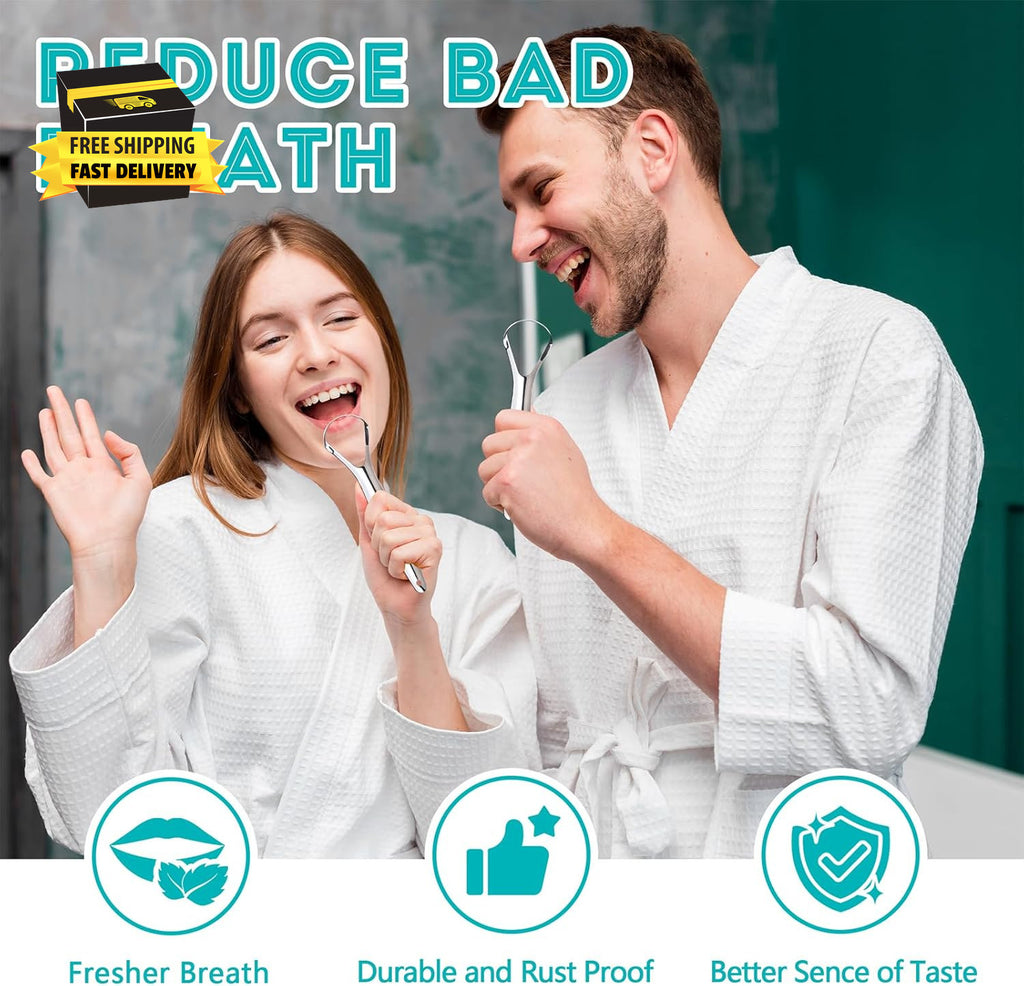 Stainless Steel Tongue Scraper Set with Travel Case - Reusable Oral Hygiene Tool