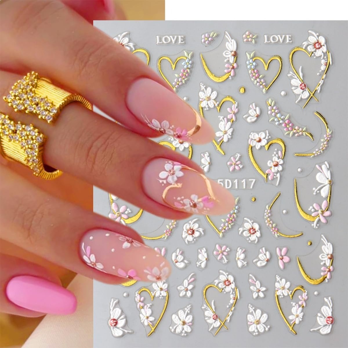3D Embossed Flower Nail Art Stickers - Self-Adhesive Colorful Decals